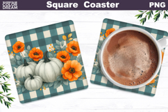 Fall Pumpkin Square Coaster | Thanksgiving Sublimation Product Image 1