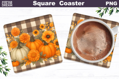 Fall Pumpkin Square Coaster | Thanksgiving Sublimation Product Image 1