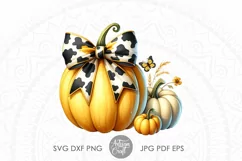 Pumpkin with Coquette Bow in cow print PNG file for sublimation 