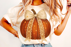 Halloween Coquette Pumpkin PNG, Pumpkin Fall Bow PNG, Autumn Product Image 1