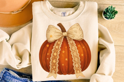 Halloween Coquette Pumpkin PNG, Pumpkin Fall Bow PNG, Autumn Product Image 4