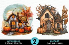 Pumpkin Cottage Sublimation PNG Clipart Product Image 1