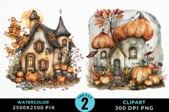 Pumpkin Cottage Illustration Clipart Product Image 1