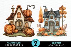 Pumpkin Cottage Sublimation PNG Clipart Product Image 1