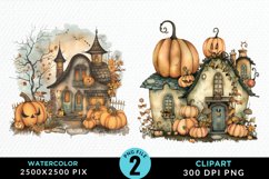Pumpkin Cottage Sublimation PNG Clipart Product Image 1