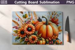 Pumpkin Sunflowers Cutting Board | Thanksgiving Sublimation Product Image 4