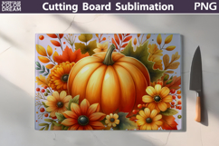 Pumpkin Sunflowers Cutting Board | Thanksgiving Sublimation Product Image 5