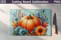 Pumpkin Sunflowers Cutting Board | Thanksgiving Sublimation Product Image 2