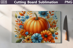 Pumpkin Sunflowers Cutting Board | Thanksgiving Sublimation Product Image 3