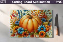 Pumpkin Sunflowers Cutting Board | Thanksgiving Sublimation Product Image 4