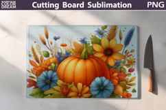 Pumpkin Sunflowers Cutting Board | Thanksgiving Sublimation Product Image 5
