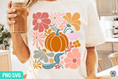 Boho Floral Pumpkin Png, Retro Fall Png, Thanksgiving Png Product Image 3