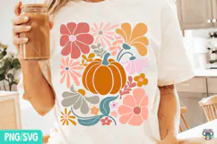 Boho Floral Pumpkin Png, Retro Fall Png, Thanksgiving Png Product Image 3