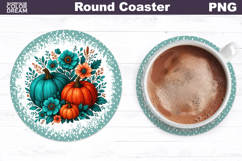 Fall Pumpkin Floral Round Coaster | Thanksgiving Car Coaster Product Image 1