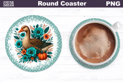 Goose Pumpkin Floral Round Coaster | Farm Animal Car Coaster Product Image 1