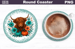Highland Cow Floral Round Coaster | Farm Animal Car Coaster Product Image 1