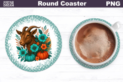 Goat Floral Round Coaster | Farm Animal Car Coaster Product Image 1