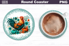 Rooster Floral Round Coaster | Farm Animal Car Coaster Product Image 1