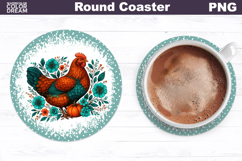 Chicken Floral Round Coaster | Farm Animal Car Coaster Product Image 1