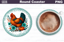 Chicken Floral Round Coaster | Farm Animal Car Coaster Product Image 1