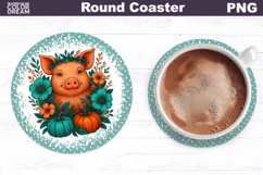 Pig Floral Round Coaster | Farm Animal Car Coaster Product Image 1