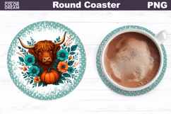 Highland Cow Floral Round Coaster | Farm Animal Car Coaster Product Image 1