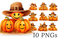 Cute Fall Pumpkins Clipart Bundle - 10 Transparent PNGs Product Image 1