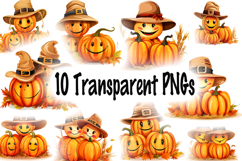 Cute Fall Pumpkins Clipart Bundle - 10 Transparent PNGs Product Image 10