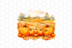 Pumpkin Field Watercolor Clipart