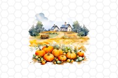Pumpkin Field Watercolor Clipart