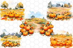 Pumpkin Field Watercolor Clipart