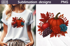 Pumpkin Floral Clipart | Thanksgiving Sublimation Product Image 1