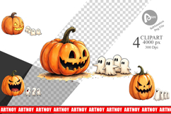 Halloween Pumpkin Ghosts Clipart Product Image 1