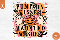 Pumpkin Kisses Haunted Wishes PNG, Pink Ghost Sublimation Product Image 1