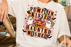 Pumpkin Kisses Haunted Wishes PNG, Pink Ghost Sublimation Product Image 2