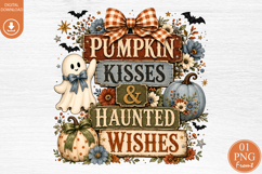 Pumpkin Kisses Haunted Wishes PNG, Rustic Halloween Product Image 1