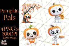 Pumpkin Skeletons Clipart PNG, Cute Halloween Clipart Product Image 1