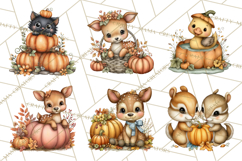 Pumpkin Patch Pals, Fall Woodland Animal Clipart PNG Product Image 9