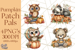 Pumpkin Patch Pals, Fall Woodland Animal Clipart PNG Product Image 1