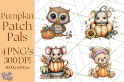Pumpkin Patch Pals, Fall Woodland Animal Clipart PNG Product Image 1
