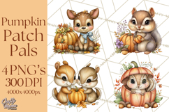 Pumpkin Patch Pals, Fall Woodland Animal Clipart PNG Product Image 1