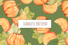 Cozy Green and Orange Hand-Drawn Pumpkin Seamless Pattern Product Image 1