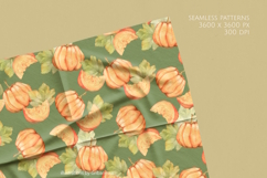 Cozy Green and Orange Hand-Drawn Pumpkin Seamless Pattern Product Image 2