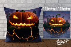 Halloween Pillow cover sublimation, fantasy pumpkin island Product Image 1