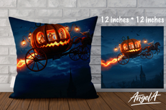 Halloween Pillow cover sublimation, fantasy pumpkin carriage Product Image 1