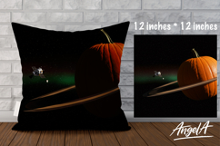 Halloween Pillow cover sublimation, fantasy planet pumpkin Product Image 1
