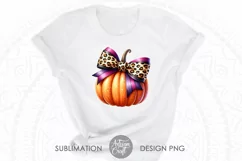 Pumpkin with Coquette Bow in leopard print PNG for sublimation 