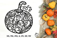 Pumpkin SVG contour drawing. Squash svg outline. Fall svg design. Squash vector clipart.  Illustration for print and cut. Floral ornament with leaves, brush, twig, berry