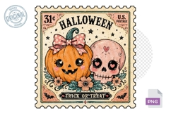 Pumpkin Skull Trick or Treat Halloween Stamp PNG Design Product Image 1