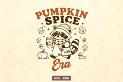 Pumpkin Spice Era SVG PNG, Cute Raccoon Cozy Fall Design Product Image 1